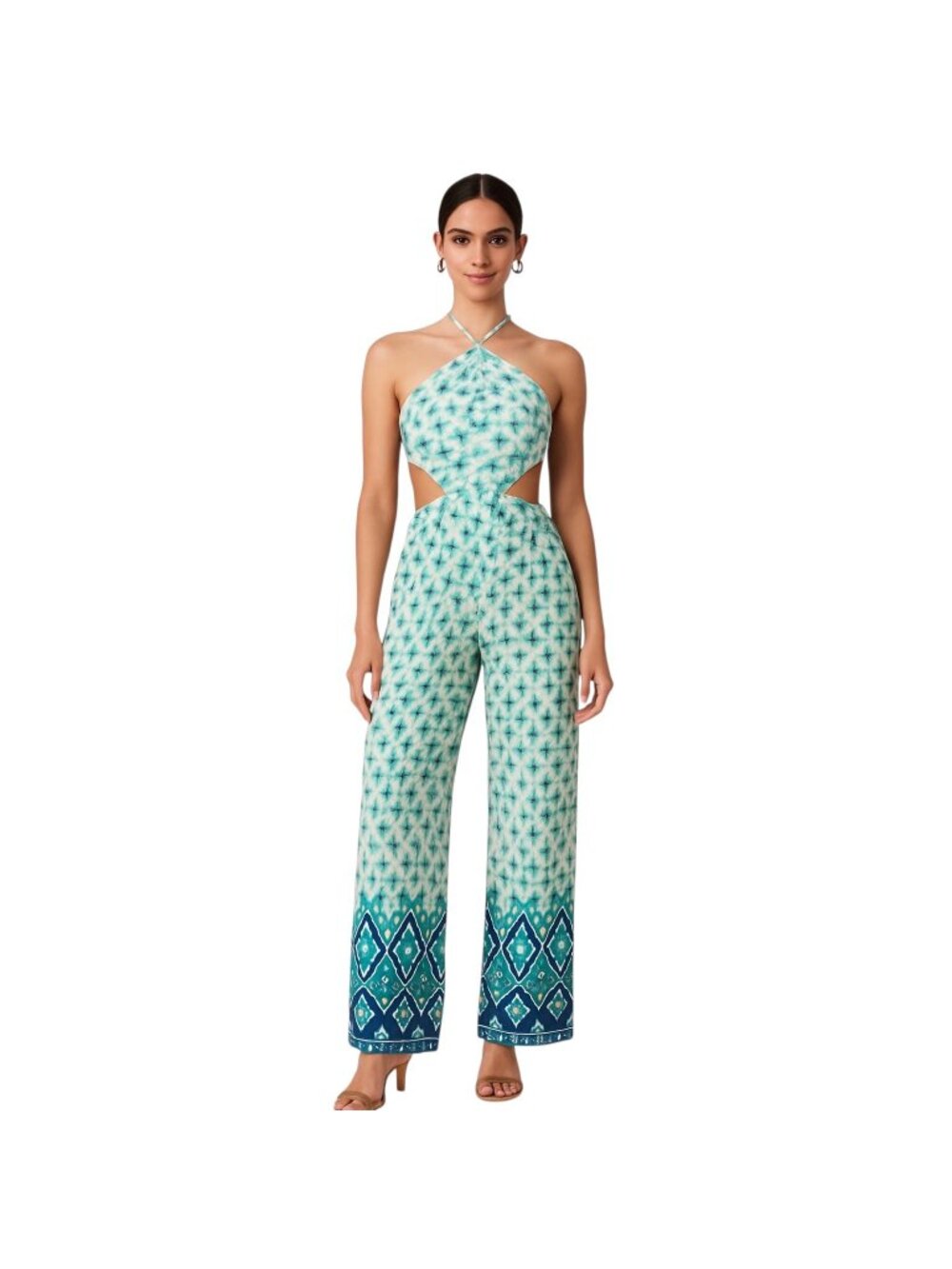 Earthbound Trading Co. Cutout Jumpsuit Teal Size L NWT Beach Resortwear Summer